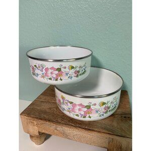 Vintage Kobe JC Penney Mixing Nesting Floral White‎ with Silver Bowls Set of 2